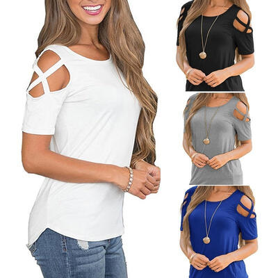 

Womens Summer Casual Tops Blouse Short Sleeve Crew Neck Floral T-Shirt Ladies