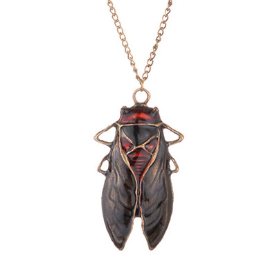 

Women Insect Cicada Pendant Necklace Retro Vintage Colored Glaze Necklace Women Christmas Gothic Gift