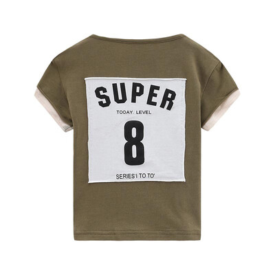 

DOU DOU YI CHU childrens clothing boy letter printing T-shirt childrens patch trend short-sleeved summer 9179