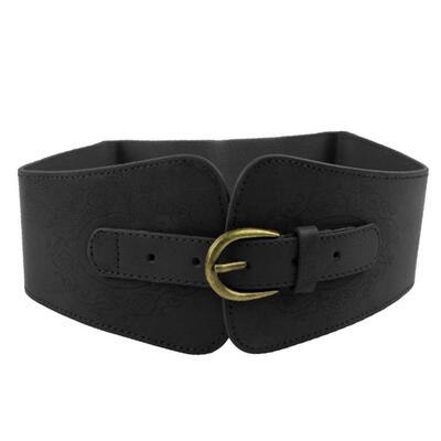 

Vintage Women Faux Leather Buckle Elastic Wide Belt Strap Solid Color Waistband