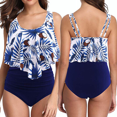 

Saidsome Women Two Piece Plus Size Sexy Backless Halter Beach Printed Swimwear Set