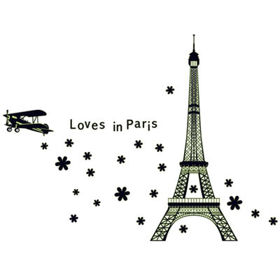 

Love in Paris Night Tower Plane Flower Luminous Wall Sticker Bedroom Decals Tattoo PVC Removable TV Background Wallpaper