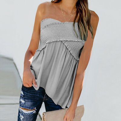 

Womens Strapless Loose Bandeau Boob Tube Blouse Ladies Summer Casual Vest Top Sleeveless T-Shirt