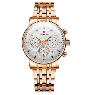 

REWARD RD81006L Quartz Movement Women Watch 3ATM Waterproof Second Minute Chronograph Calendar 24-hours 3 Sub-dials Vintage Wrist