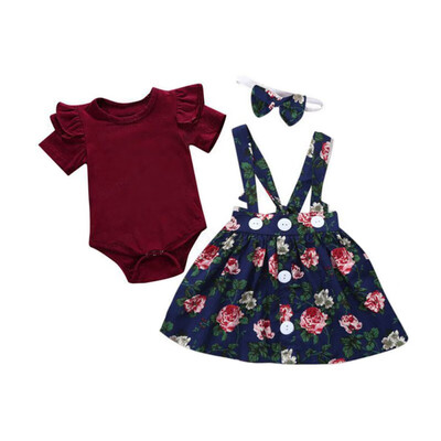 

Autumn Baby Clothes Sets Newborn Girl 3PCS Clothing Set Romper Floral Print Skirt Headband Baby Girl Clothes