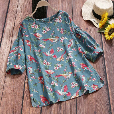

Nomeni Women Half Sleeve Printed T-Shirt Cotton Linen Casual Blouses Tunic Tops Shirt