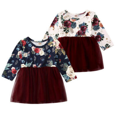 

AU Kids Toddler Baby Girls Floral Dress Long Sleeve Princess Party Tutu Dresses