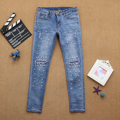 

〖Follure〗Women Denim High-Waist Ripped Stretchy Hole Pencil Pants Jeans Trousers