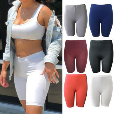 

WOMEN BASIC SOLID STRETCH BIKER SHORTS YOGA GYM COTTON LEGGINGS KNEE LENGTH US