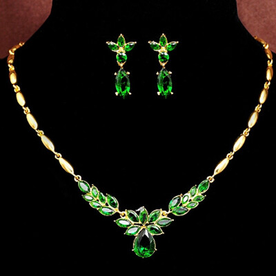 

Women&39s Fashion Yellow Gold Plated Crystal NecklaceEarrings Wedding Jewelry Sets
