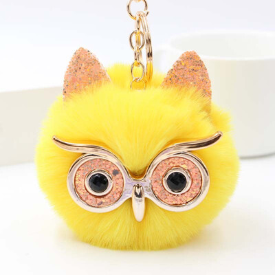 

Free Shipping Glasses Owel Charms Plush Phone Case Straps Rabbit Fur Like Key Chain Owels Poms Ball Pendant Keychains Car Keyring