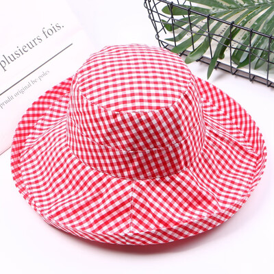

Spring&summer visor Hat fisherman Hat Plaid casual Joker travel large brim folding fashion Hat women