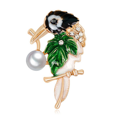 

Hot Enamel Personality Imitation Pearl Parrot Birds Cartoon Brooches Corsage Pins Female Sweater Jewelery Accessory Gifts