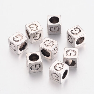 

Tibentan Style Alloy European Beads Large Hole Beads Cube Cadmium Free & Nickel Free & Lead Free Antique Silver LetterG