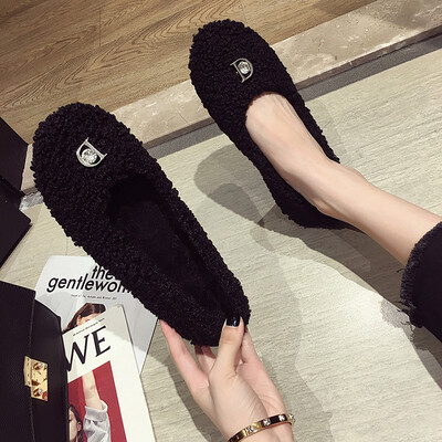 

Fairy Wind Shoes New Autumn Shoes Fashionable Water Drill Flat Bottom Fur Shoes Lovely with Shallow Mouth Single Shoes