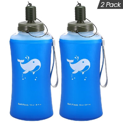 

2 Pack 750ml Soft Hydration Flask Ultralight Outdoor Camping Hiking Foldable Water Bottle