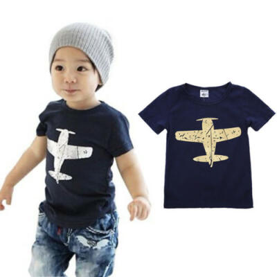 

Toddler Kids Boy Summer Short Sleeve T-shirt Casual Plane Print Graphic Tee Tops