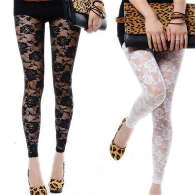 

Sexy Women Ladies Rose Pattern Lace Through Footless Tights Pantyhose Stockings