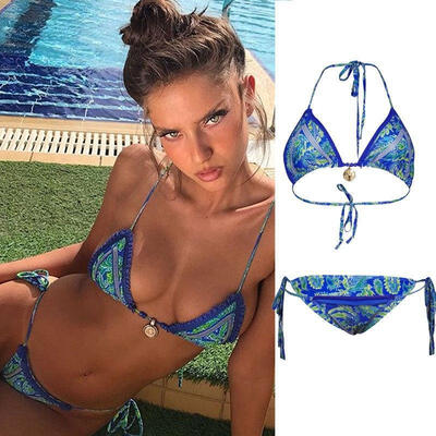 

New Women Push Up Beach Swimwear Floral Triangle Bra Bikini Set Bathing Swimsuit