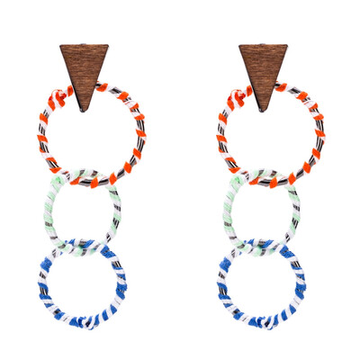 

New Bohemian Donut Dangle Long Earrings For Women Triangle Wood Statement Earrings 2019 Fashion Jewelry