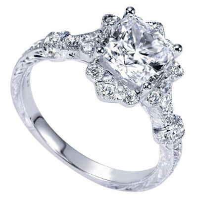 

Princess Diamond Ring Sterling Silver Ring Pull Claw Carved Square Wedding Ring Christmas Gifts