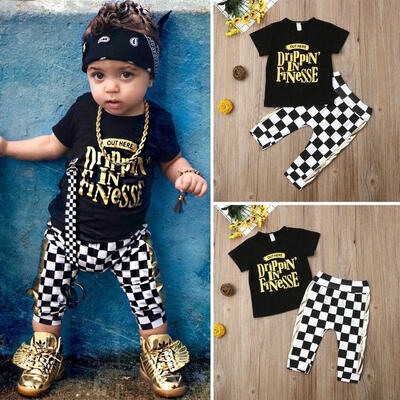 

Toddler Kids Baby Boys Girl Plaid Top T-shirt Pants Leggings Outfits Clothes