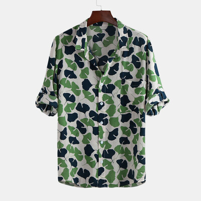 

Toponeto Mens Autumn Winter Casual Turn-down Collar Button Print Half Sleeve Top Blouse