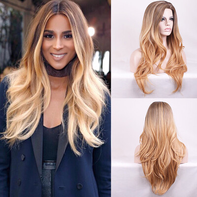 

〖Follure〗Sexy Women Gradient Wavy Curly Synthetic Wig Fashion Gold Long Straight Wigs