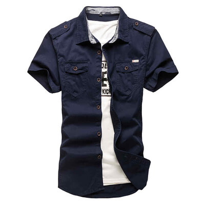 

SQSI tooling military epaulettes double bag short sleeve 2019 loose large size casual half sleeve shirt 4939