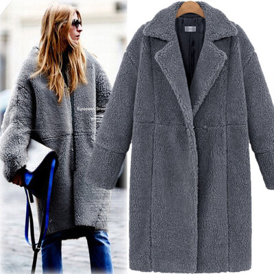 

Women Winter Casual Long Sleeve Lapel Warm Cashmere Wool Coat Winter Solid Color Loose Jackets Abrigos Mujer Invierno 2019