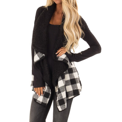 

Roseonmyhand Womens Casual Sleeveless Lapel Open Front Jacket Plaid Vest Cardigan Coat