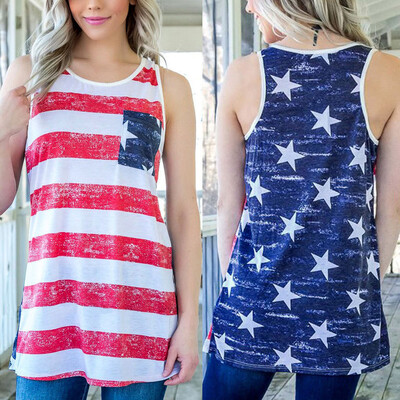 

Nomeni Women Summer Fashion Sleeveless American Flag Blouse Top T Shirt