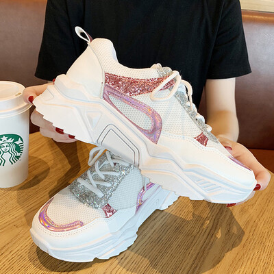

Dad shoes girl autumn net surface breathable thick soles small white shoes super hot leisure shoes retro
