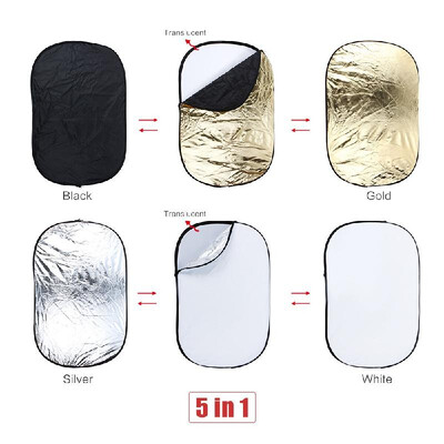 

Andoer 24" 36" 60 90cm 5 in 1 Gold Silver White Black Translucent Multi Portable Collapsible Studio Photo Photography