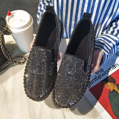 

Single Shoe Girl Spring Slacker with Thick Bottom&Leisure Water Drill Korean Edition Baitao Student Lefu Shoe Tide