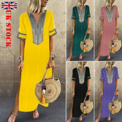 

Plus Size Womens Boho Casual Cotton Linen Kaftan Maxi Dress Ladies Long Dresses