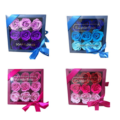 

9PcsBox Gradient Color Rose Soap Flower Romantic Wedding Party Gift Box Handmade Petals Decor Ornament