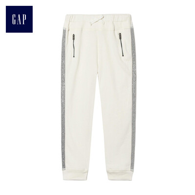 

GAP flagship store female youth shining splicing elastic waist beam mouth sweatpants 398408 ivory white 12-18M
