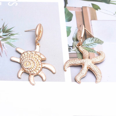 

EK646 Bohemian Sea Shell Drop Earrings For Women Metal Starfish Conch Shell Cowrie Statement Earrings 2019 Summer Beach Jewelry