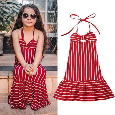 

Toddler Kids Girls Sleeveless Stripe Maxi Boho Dress Party Princess Dresses