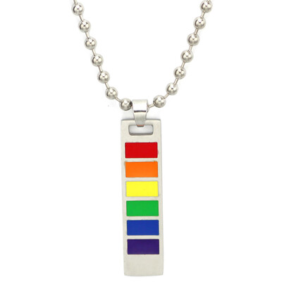 

Unisex Rainbow Rectangle Pendant Stainless Steel Rainbow Necklace