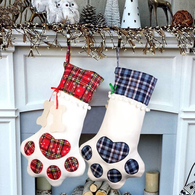 

124pcs Pet Christmas Gift Bags Pet Dog Cat Paw Stocking Socks Candy Bags Xmas Tree Ornaments Christmas New Year Favors