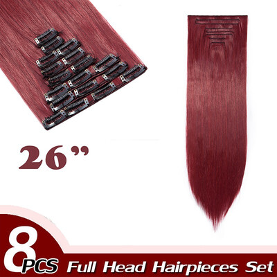 

Full Head Clip Synthetic in Hair Extensions 8 Piece 18 Clips Hairpiece Long Wave Curly Straight for Women