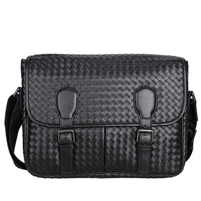 

Hand Weaving Cowhide Men Shoulder Genuine Leather Messenger Bags Man Crossbody Sling Leisure School Bag Casual Laptop Handbag