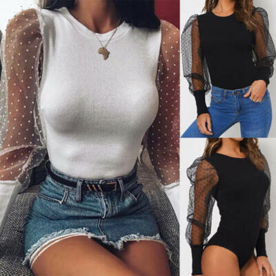

Women Leotard Romper Bodysuit Blouse Long Sleeve Tank Stretch Jumpsuit Slim Tops