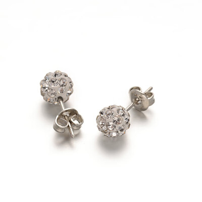 

Polymer Clay Rhinestone Ball Stud Earrings with Stainless Steel Stud Earring Findings Stainless Steel Color Crystal 6mm Pin