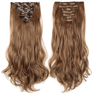 

Full Head Clip Synthetic in Hair Extensions 8 Piece 18 Clips Hairpiece Long Wave Curly Straight for Women