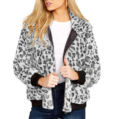 

Toponeto Womens Leopard Faux Fur Coat Fuzzy Zipper Warm Winter Oversized Outwear Jackets