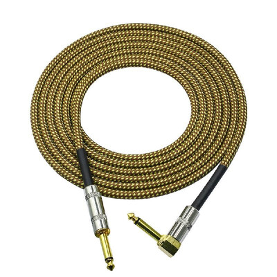 

6 Meters 20 Feet Musical Instrument Audio Guitar Cable Cord 14 Inch Straight to Right-angle Gold-plated TS Plugs PVC Braided Fab