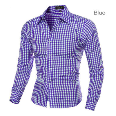 

Fashion Small Plaid Pattern Mens Shirt Casual Slim Long Sleeve Base Shirt Tops